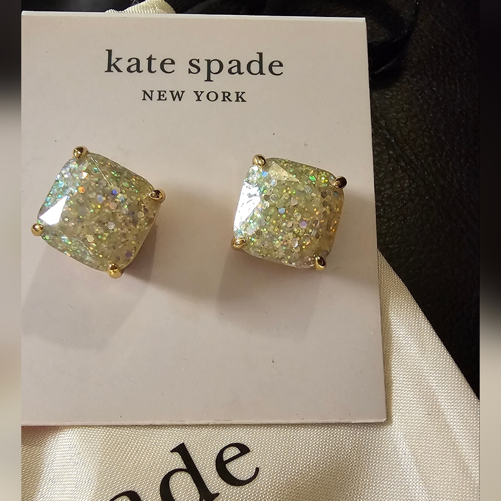Kate Spade New York Opal Glitter Square Goldtone Stud Earrings NWT - Picture 6 of 10